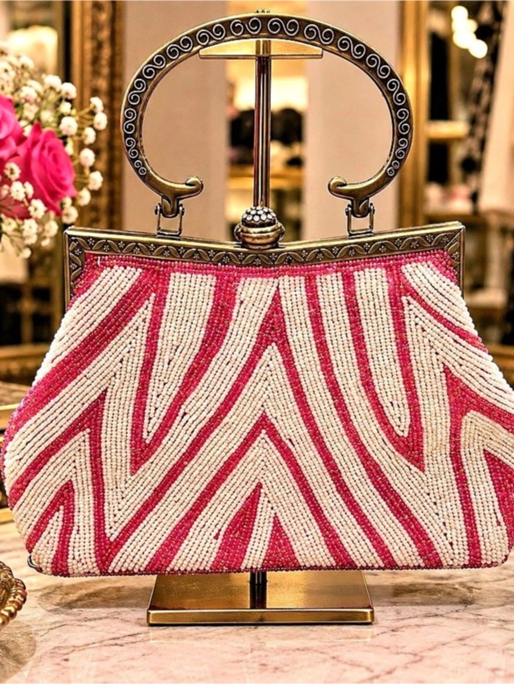 Beaded Pink & White Clutch